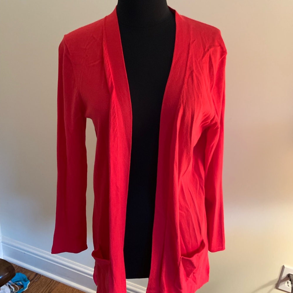 Red cardigan sweater